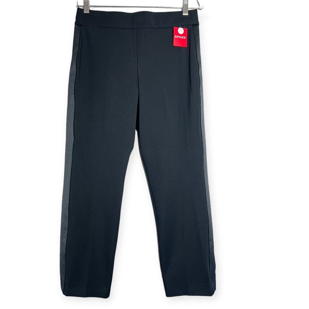 SPANX Ponte Straight Pant SIZE Petite L Black Satin Tape Cropped Pull-On NWT